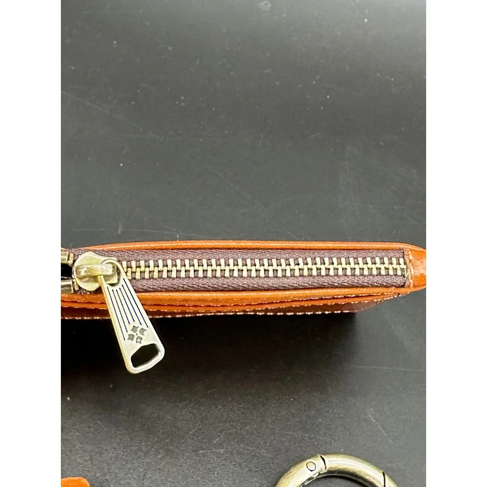 Patricia Nash Leather Card Case and Keychain Set Tan Cognac Flower Charm
